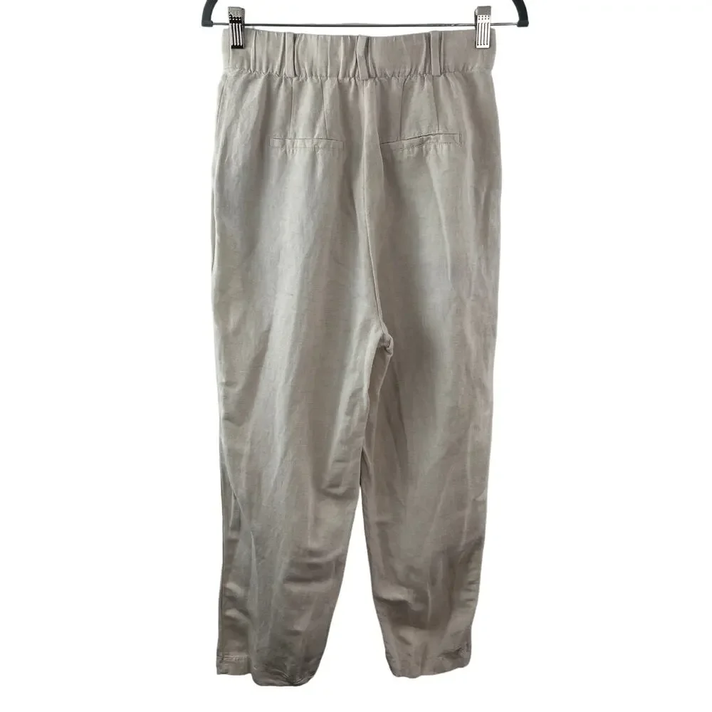 H&M Beige Dress Pants Linen Blend High-Rise Straight Leg Formal Size 6
